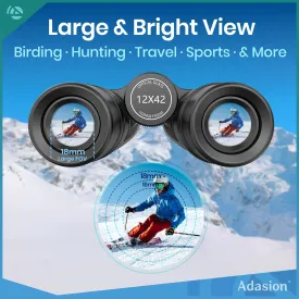 12x42 HD Binoculars for Adults High Powered with Phone Adapter and Tripod, Super Bright Waterproof Binoculars for Bird Watching Cruise Ship Hiking Travel Sports