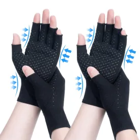 2 Pairs Arthritis Compression Gloves, Relieve Arthritis, Rheumatoid, Osteoarthritis, Carpal Tunnel Pain, Compression Gloves for Arthritis for Women & Men, Anti-Slip Glue dot Gloves for Work (Black,L) Large Black
