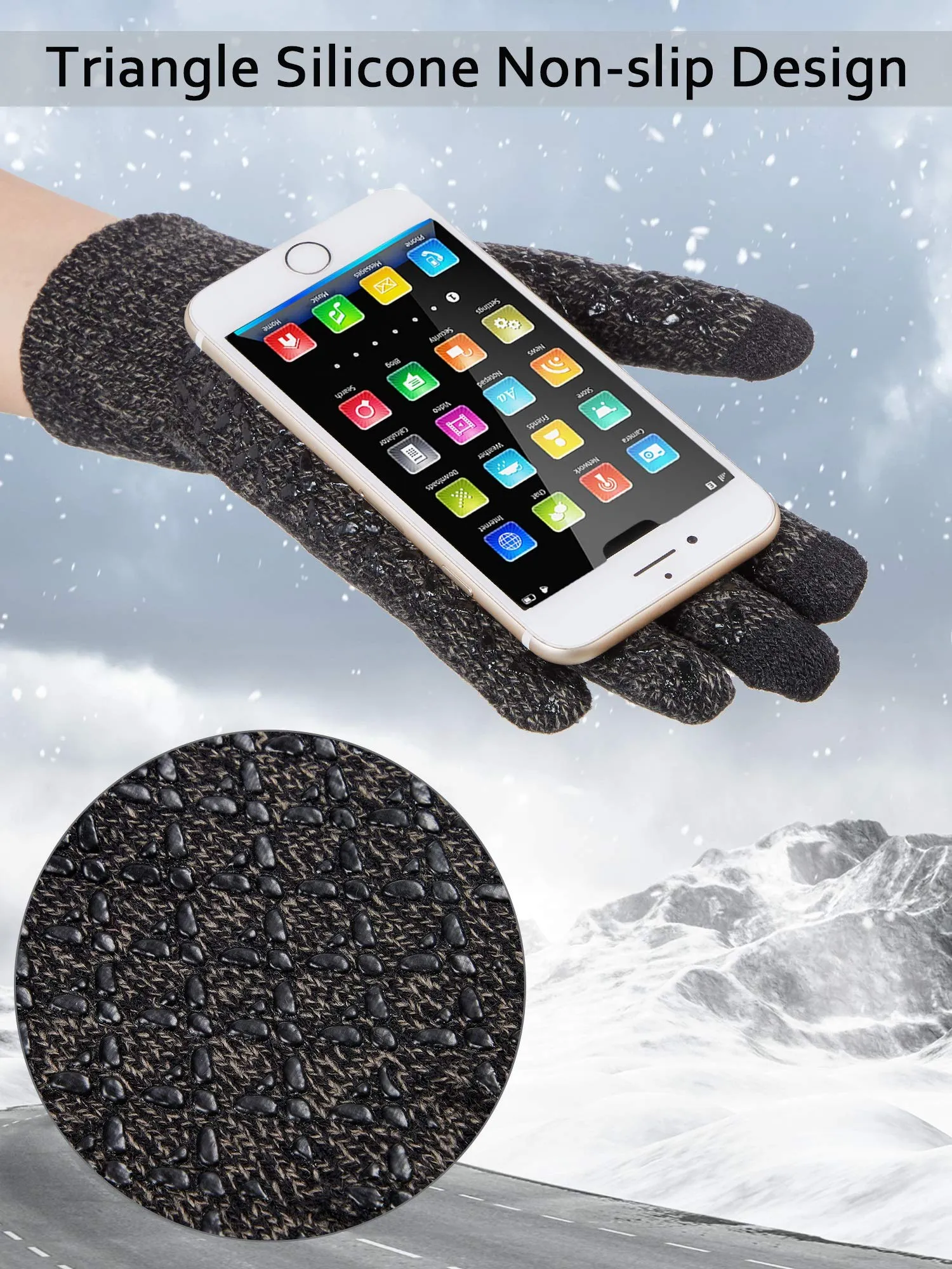 4 Pairs Winter Knit Touchscreen Gloves Warm Texting Gloves Elastic Anti-slip Gloves for Adults Black, Black Red, Black Grey, Rose Red Medium