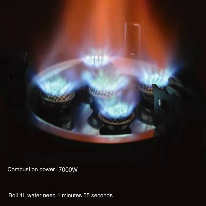 BRS-75 7000W Strong Power Gas Stove for Camping & Barbeque, with Five Burners and Portable Design for Easy Carrying