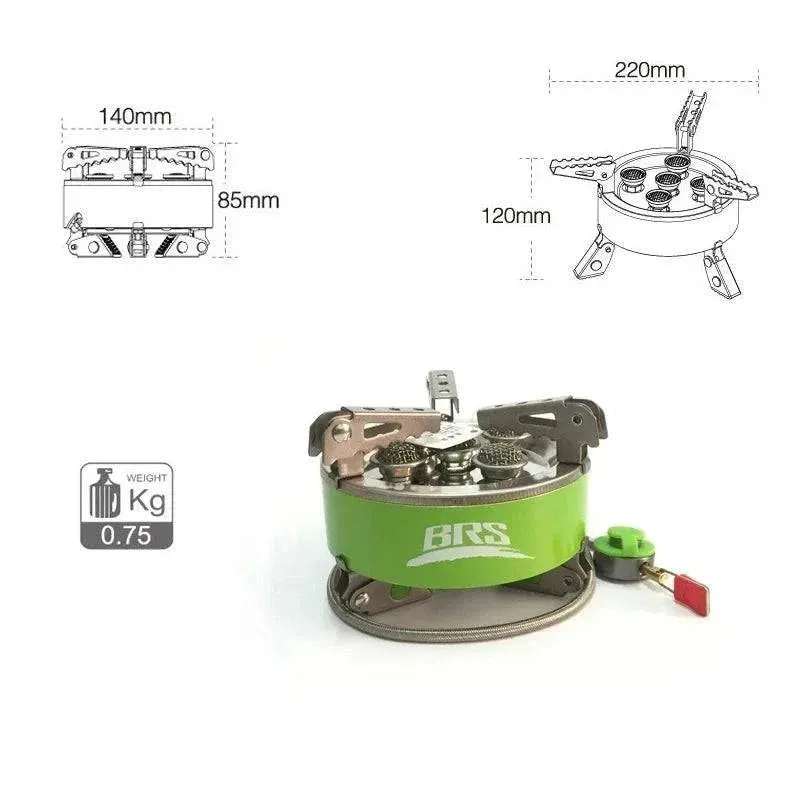BRS-75 7000W Strong Power Gas Stove for Camping & Barbeque, with Five Burners and Portable Design for Easy Carrying