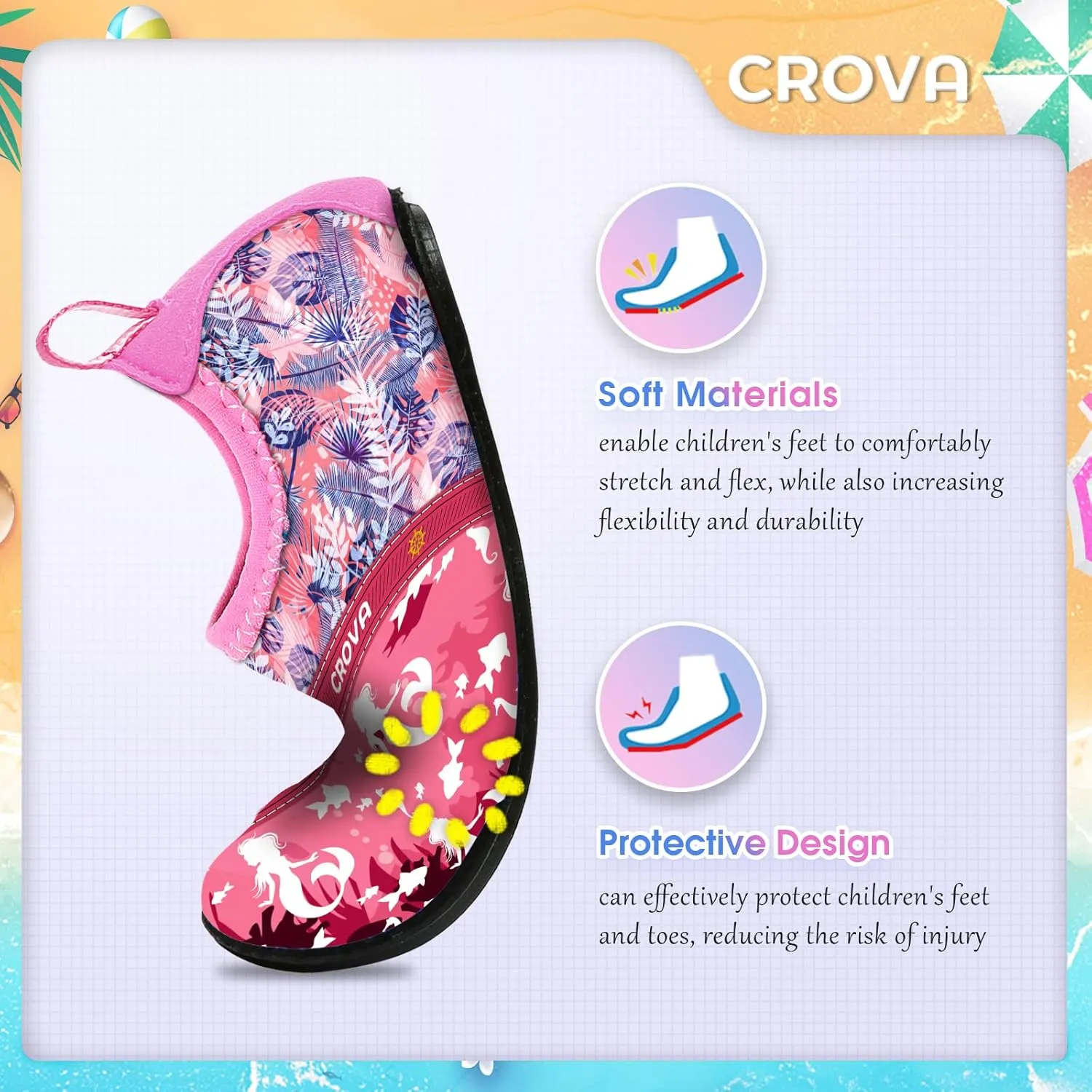 CROVA Toddler Kids Water Shoes Quick Dry Aqua Socks Non-Slip Barefoot Sports Shoes for Boys Girls Toddler