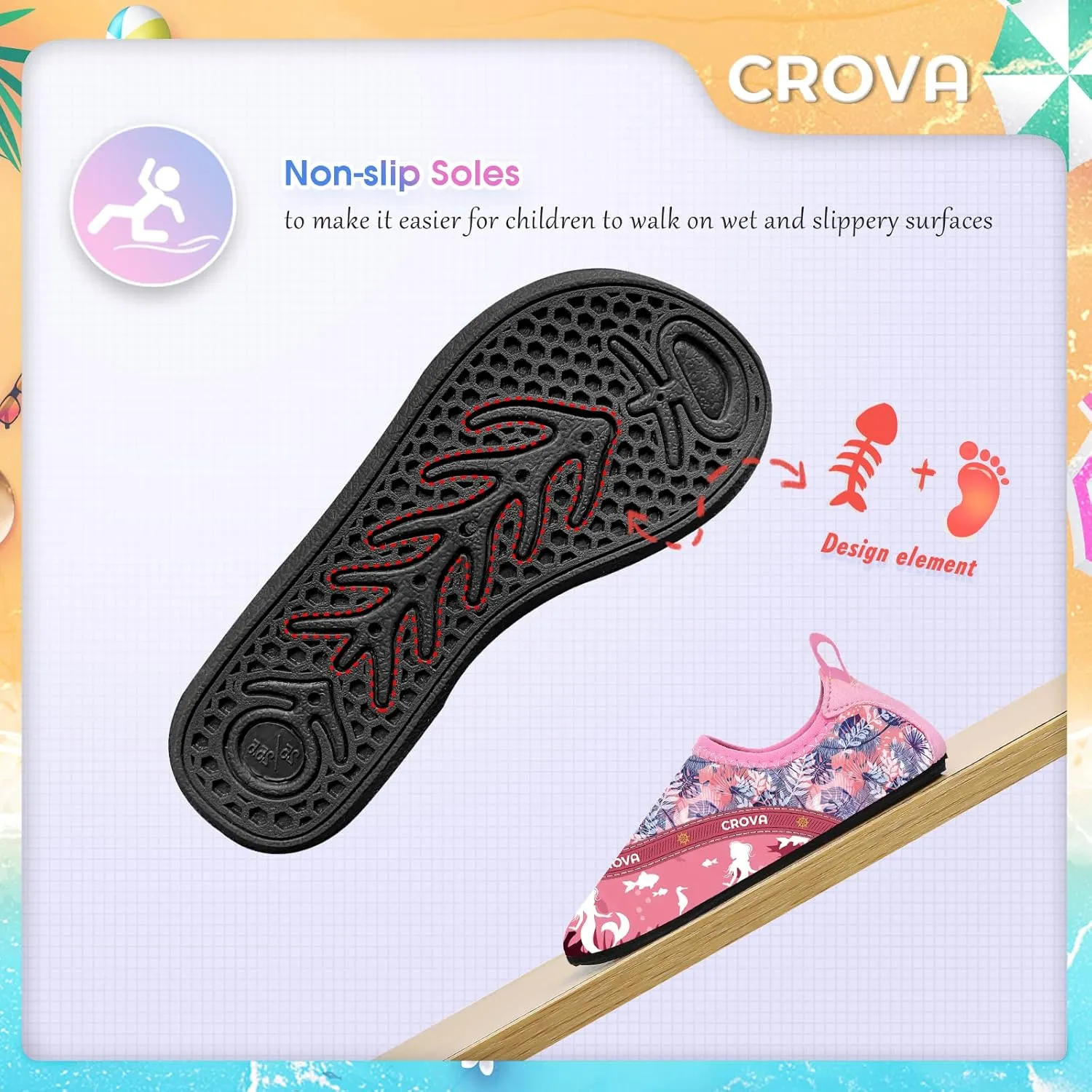 CROVA Toddler Kids Water Shoes Quick Dry Aqua Socks Non-Slip Barefoot Sports Shoes for Boys Girls Toddler