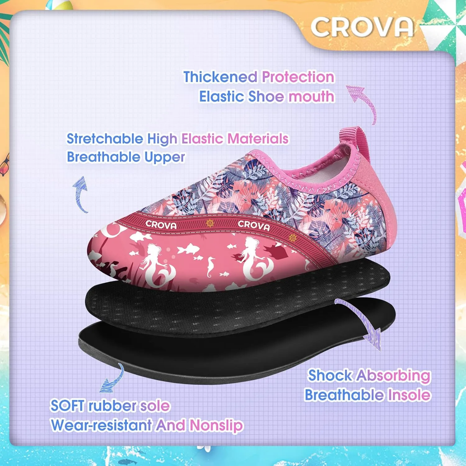 CROVA Toddler Kids Water Shoes Quick Dry Aqua Socks Non-Slip Barefoot Sports Shoes for Boys Girls Toddler