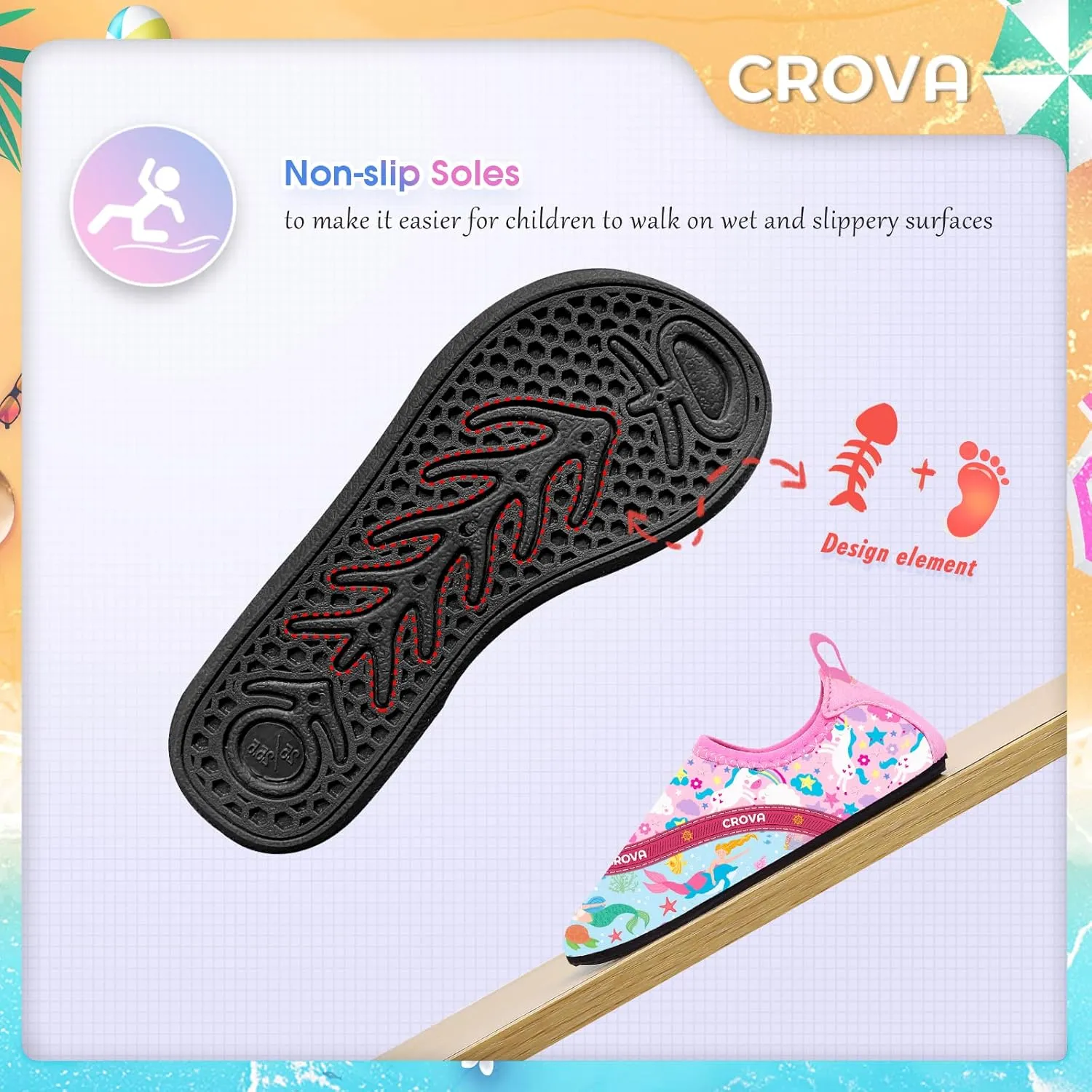 CROVA Toddler Kids Water Shoes Quick Dry Aqua Socks Non-Slip Barefoot Sports Shoes for Boys Girls Toddler