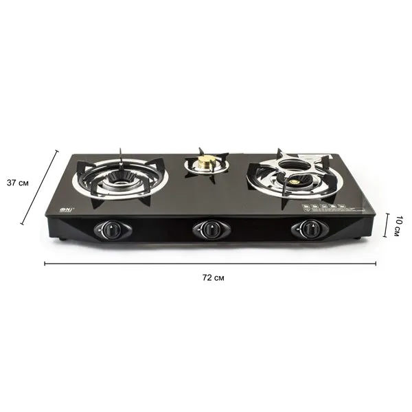 NJ NGB-S3 Black Glass 3 Burners Gas Stove