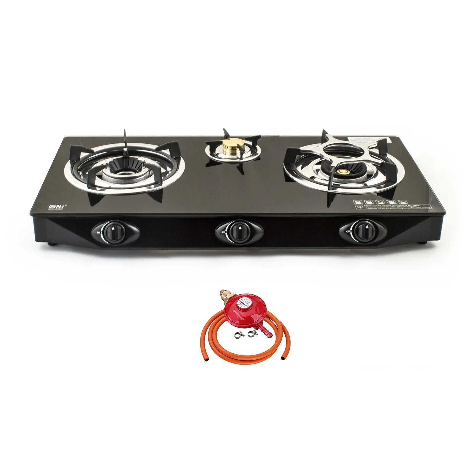 NJ NGB-S3 Black Glass 3 Burners Gas Stove