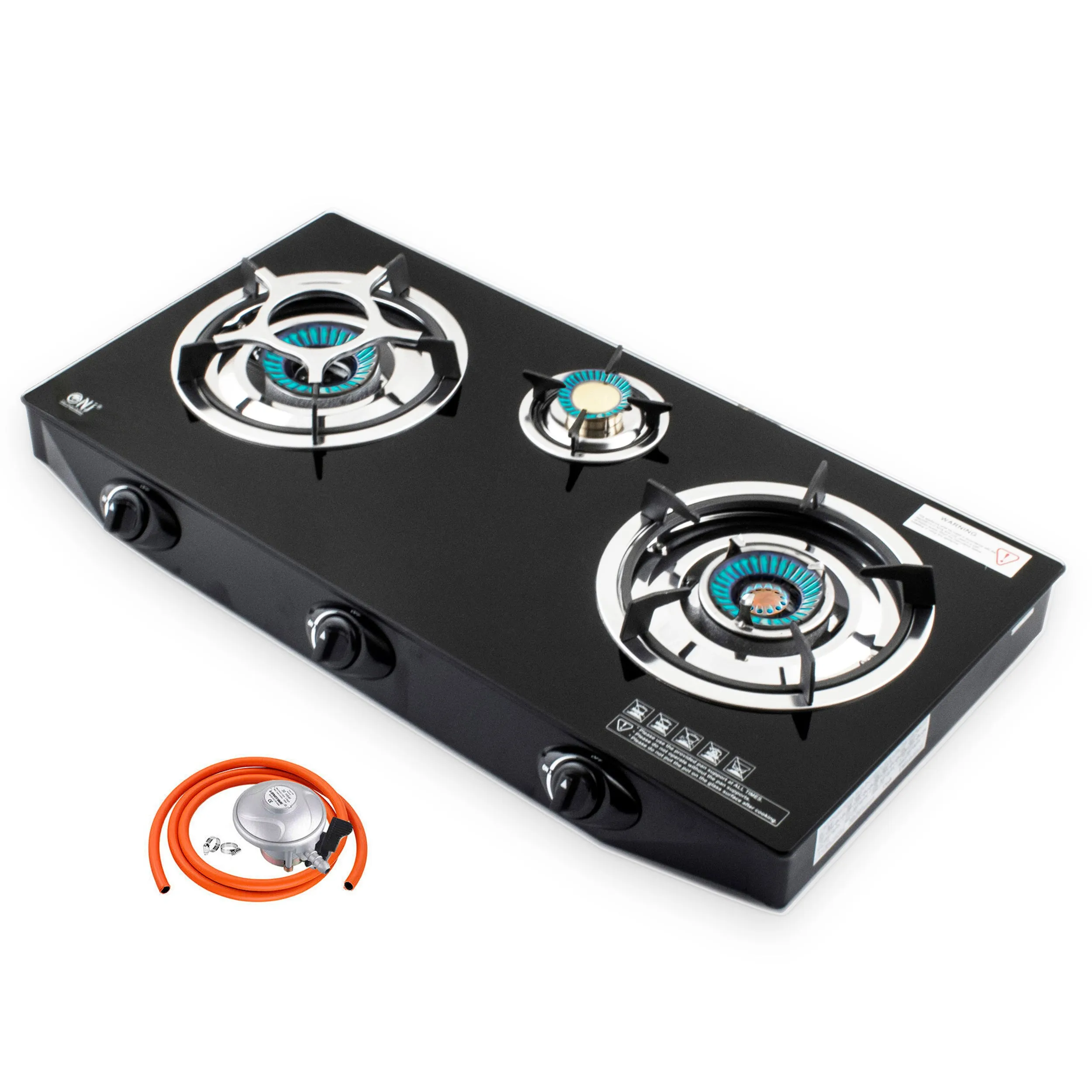 NJ NGB-S3 Black Glass 3 Burners Gas Stove
