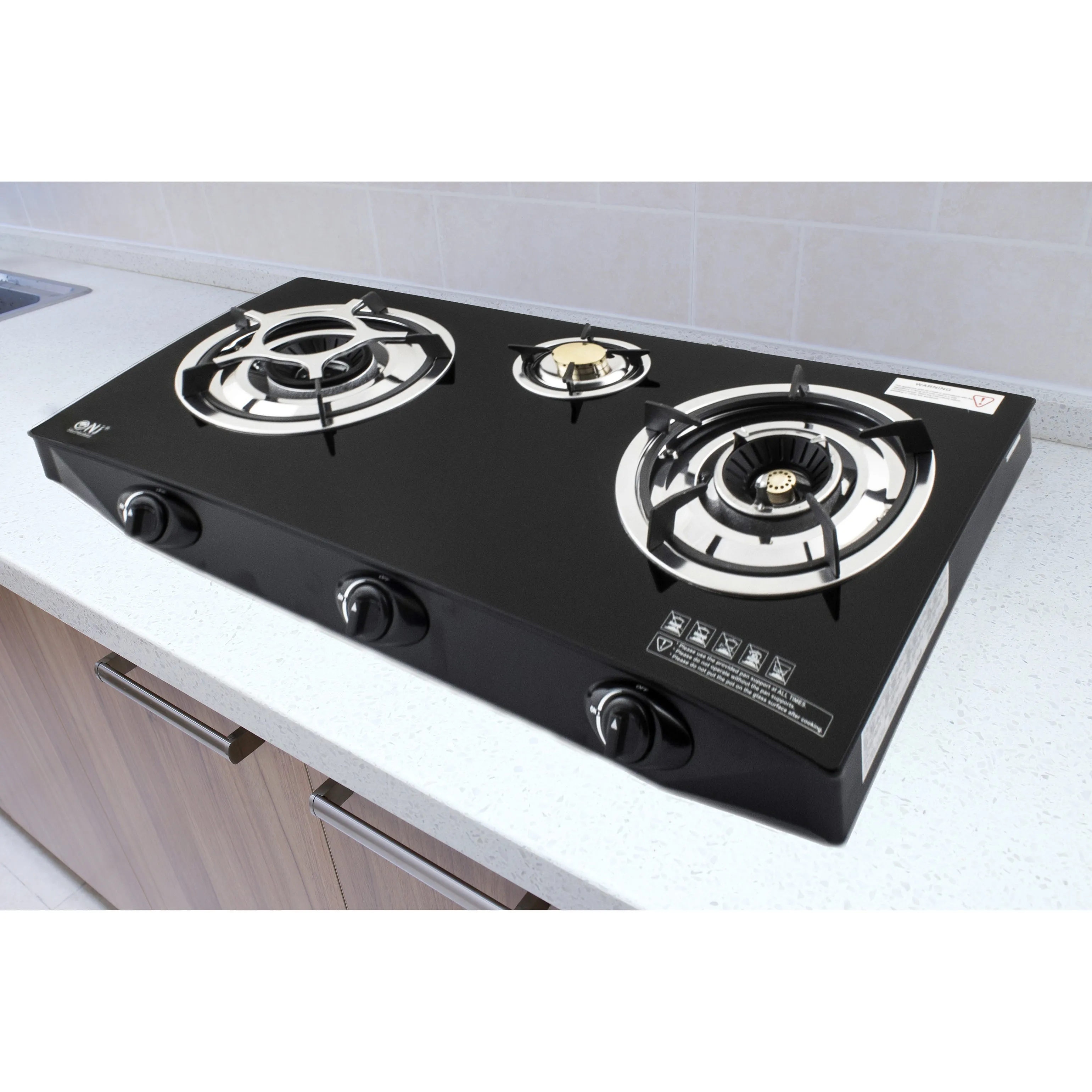 NJ NGB-S3 Black Glass 3 Burners Gas Stove