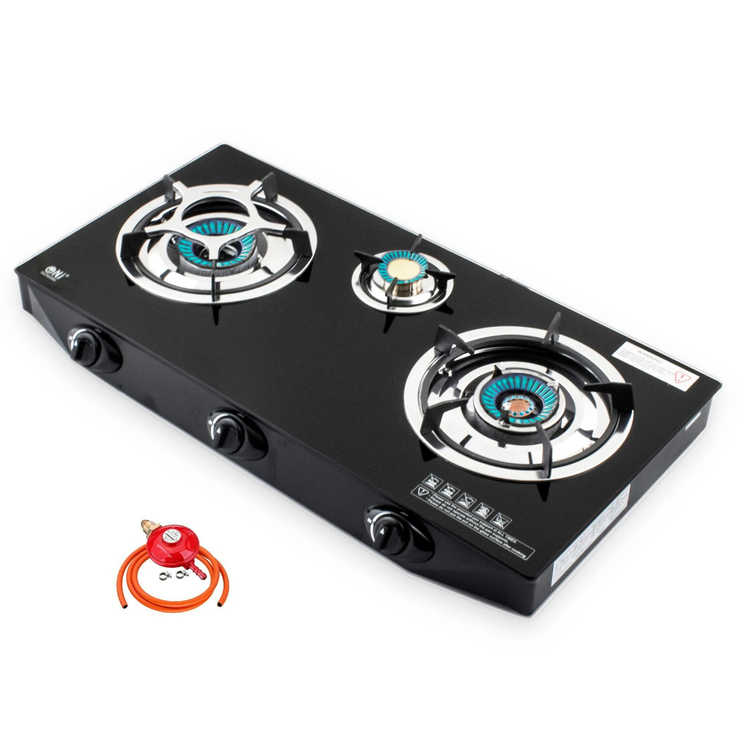 NJ NGB-S3 Black Glass 3 Burners Gas Stove