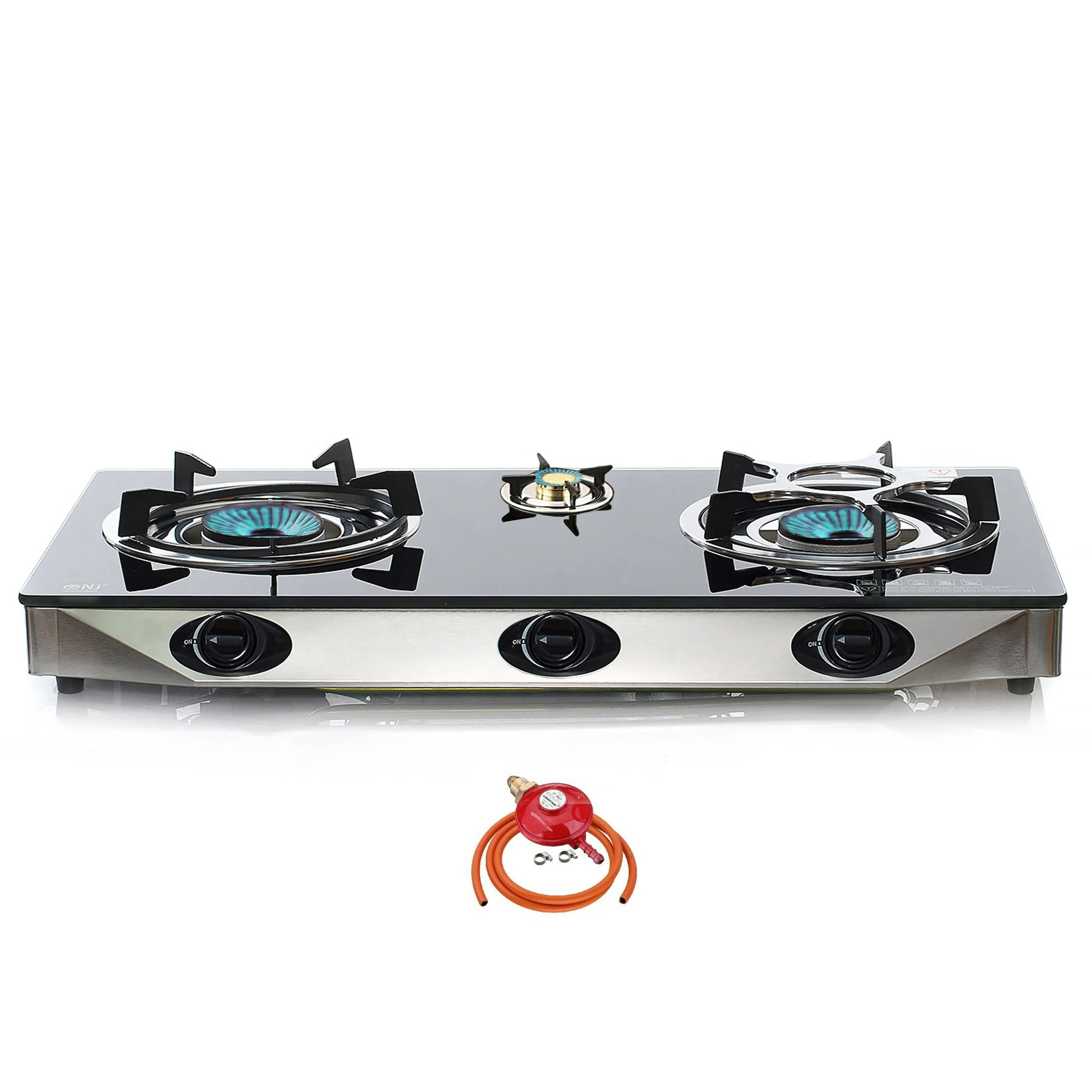 NJ NGB-S3 Black Glass 3 Burners Gas Stove
