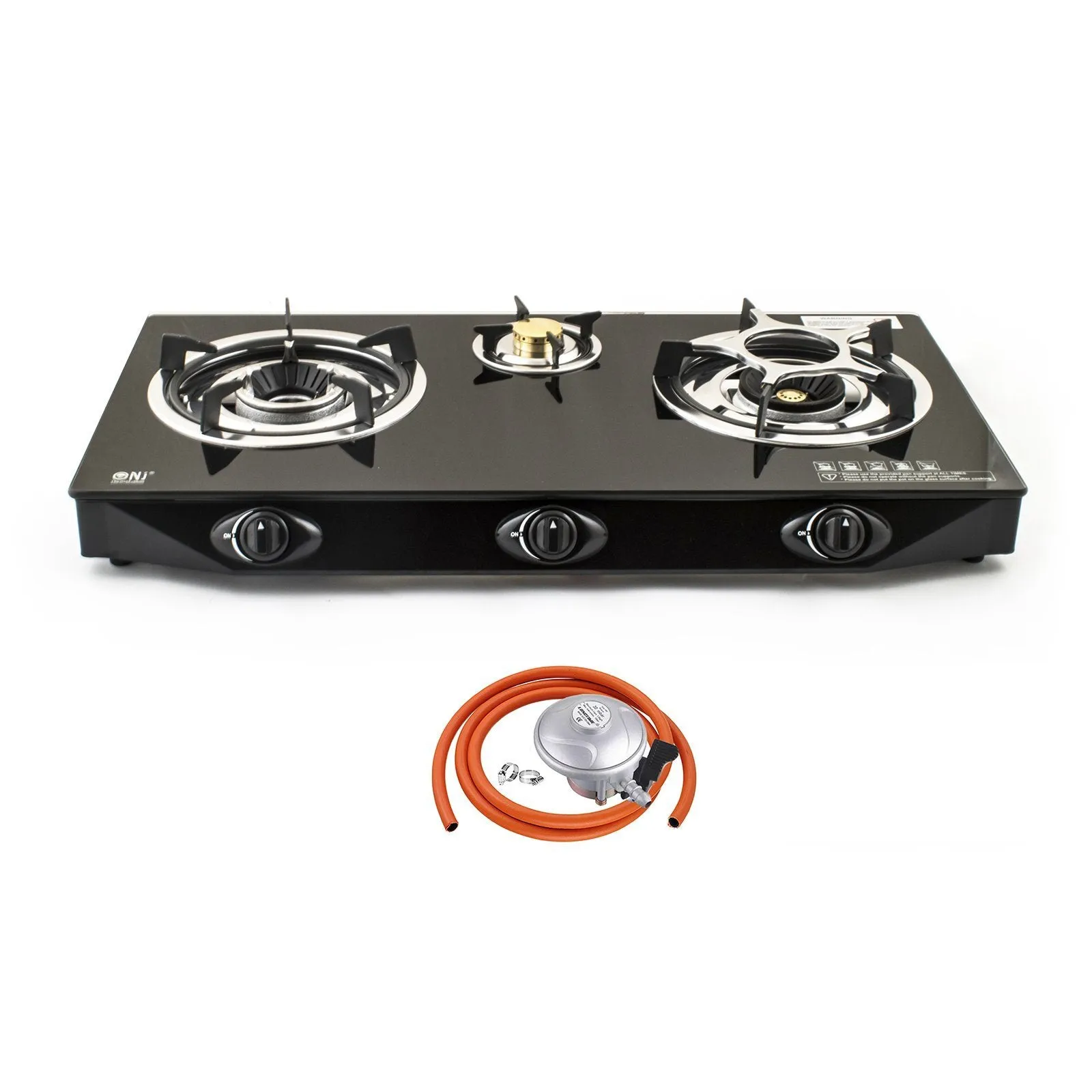 NJ NGB-S3 Black Glass 3 Burners Gas Stove