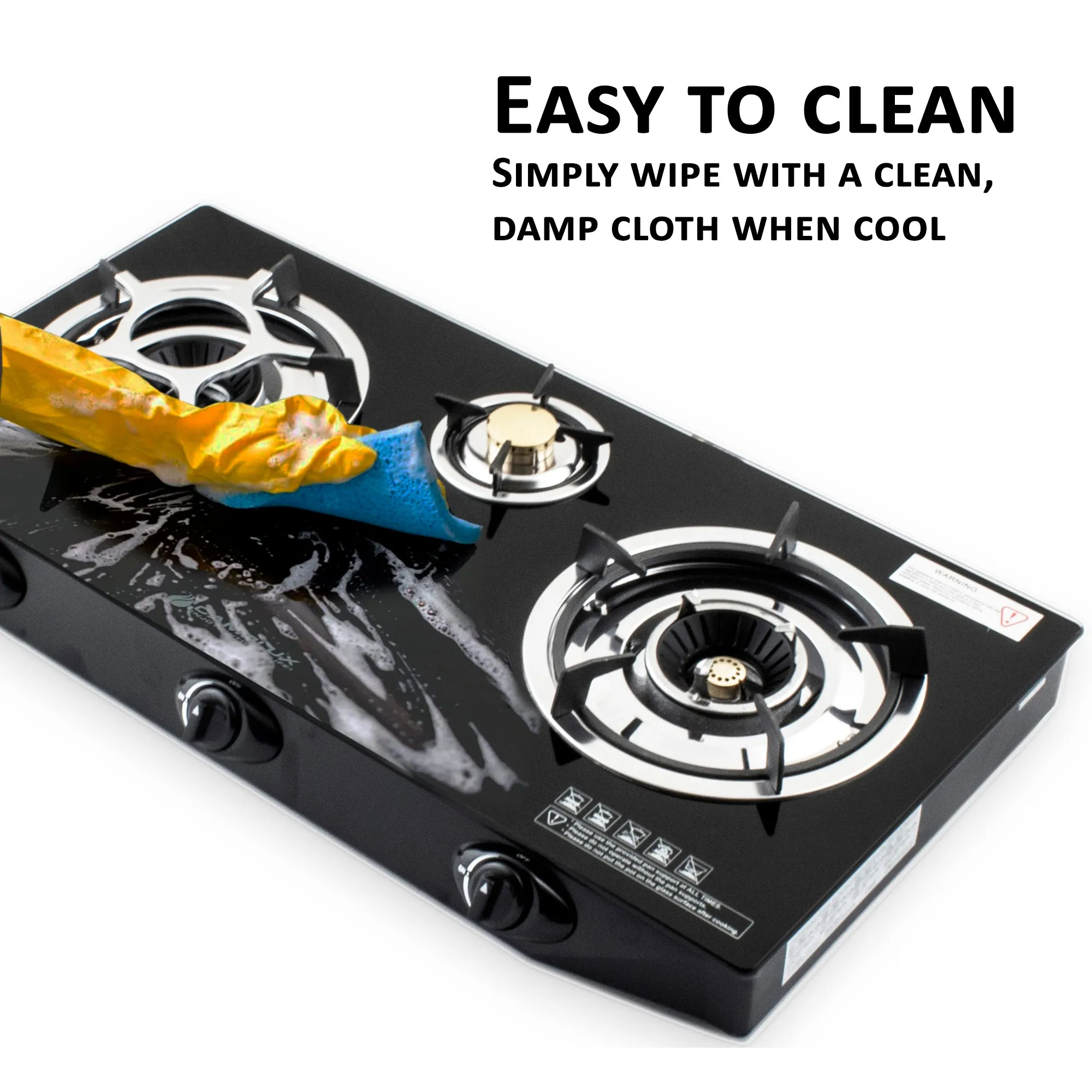 NJ NGB-S3 Black Glass 3 Burners Gas Stove