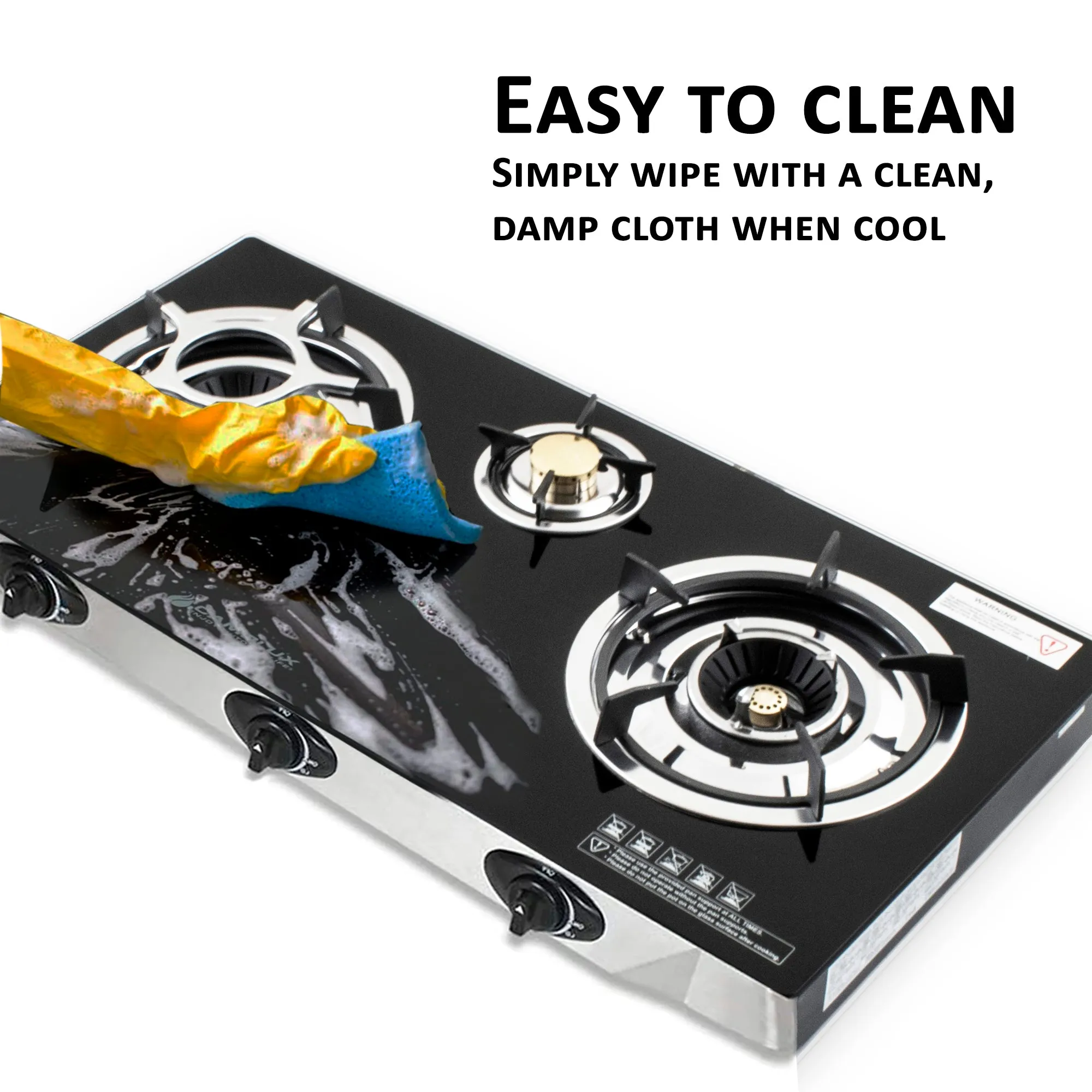 NJ NGB-S3 Black Glass 3 Burners Gas Stove