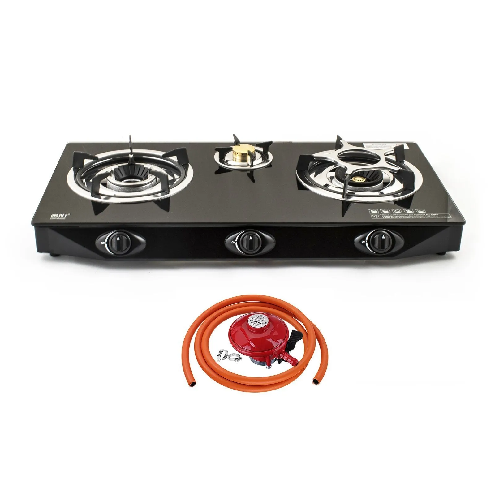 NJ NGB-S3 Black Glass 3 Burners Gas Stove