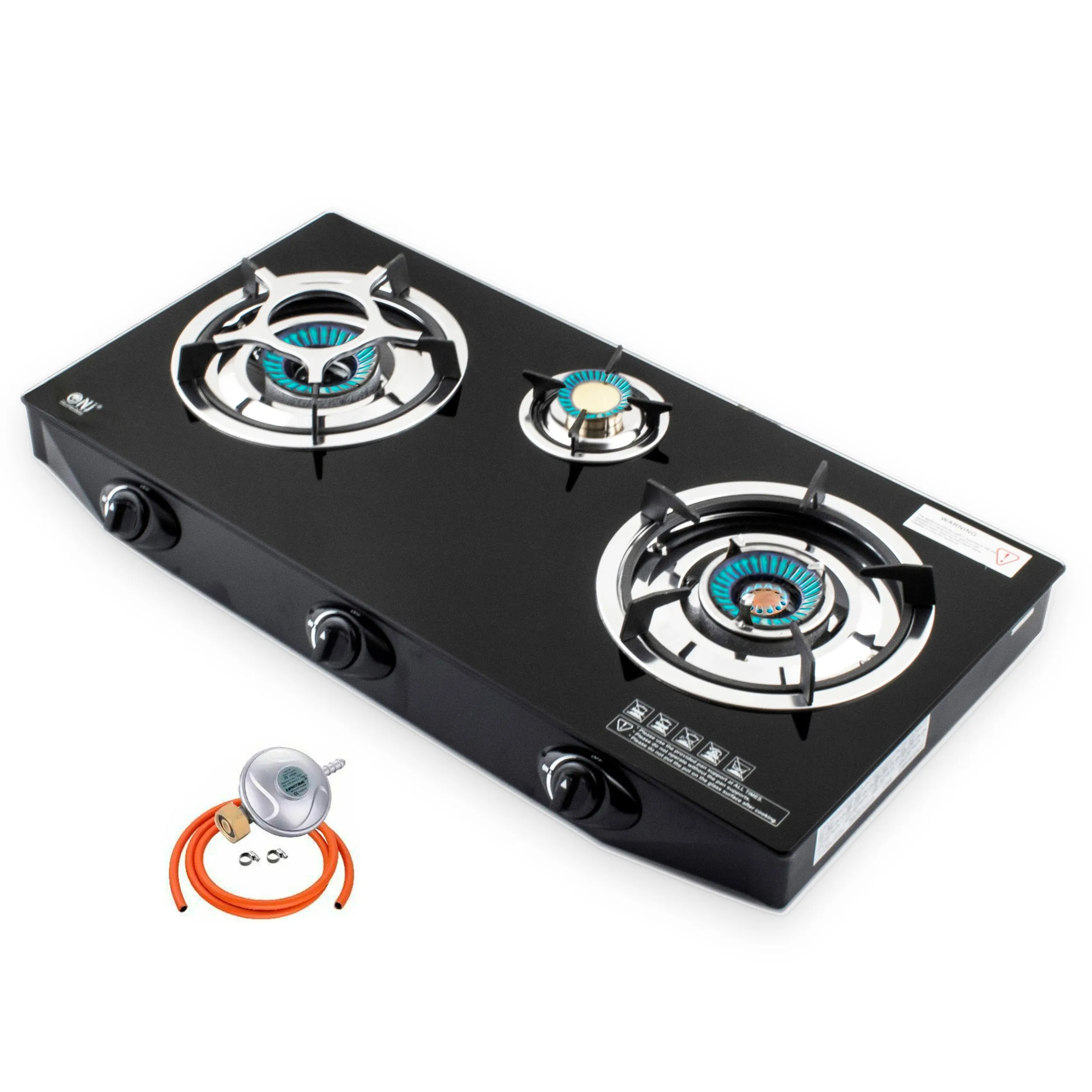 NJ NGB-S3 Black Glass 3 Burners Gas Stove