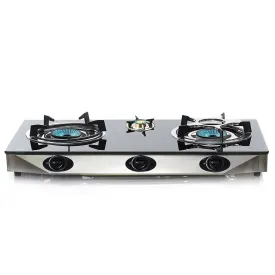 NJ NGB-S3 Black Glass 3 Burners Gas Stove