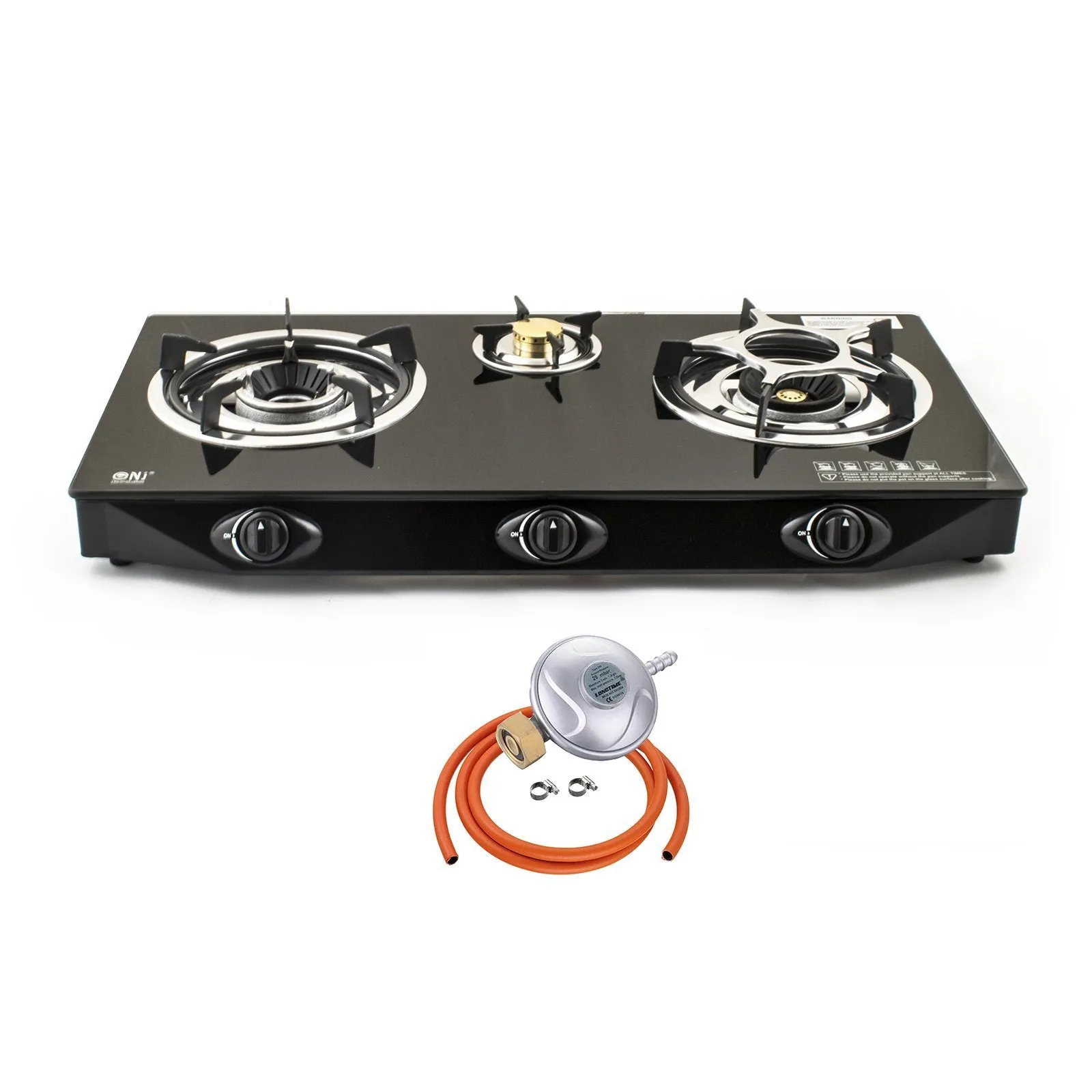 NJ NGB-S3 Black Glass 3 Burners Gas Stove