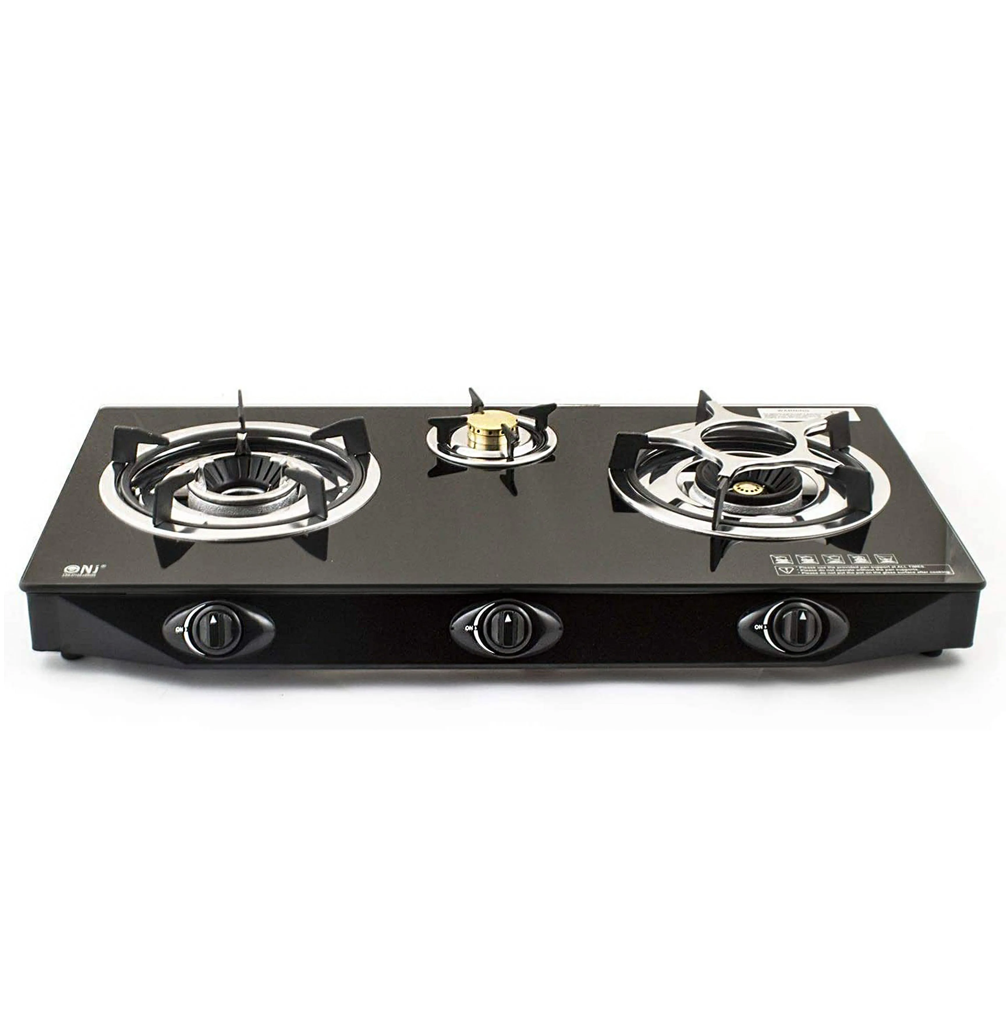 NJ NGB-S3 Black Glass 3 Burners Gas Stove