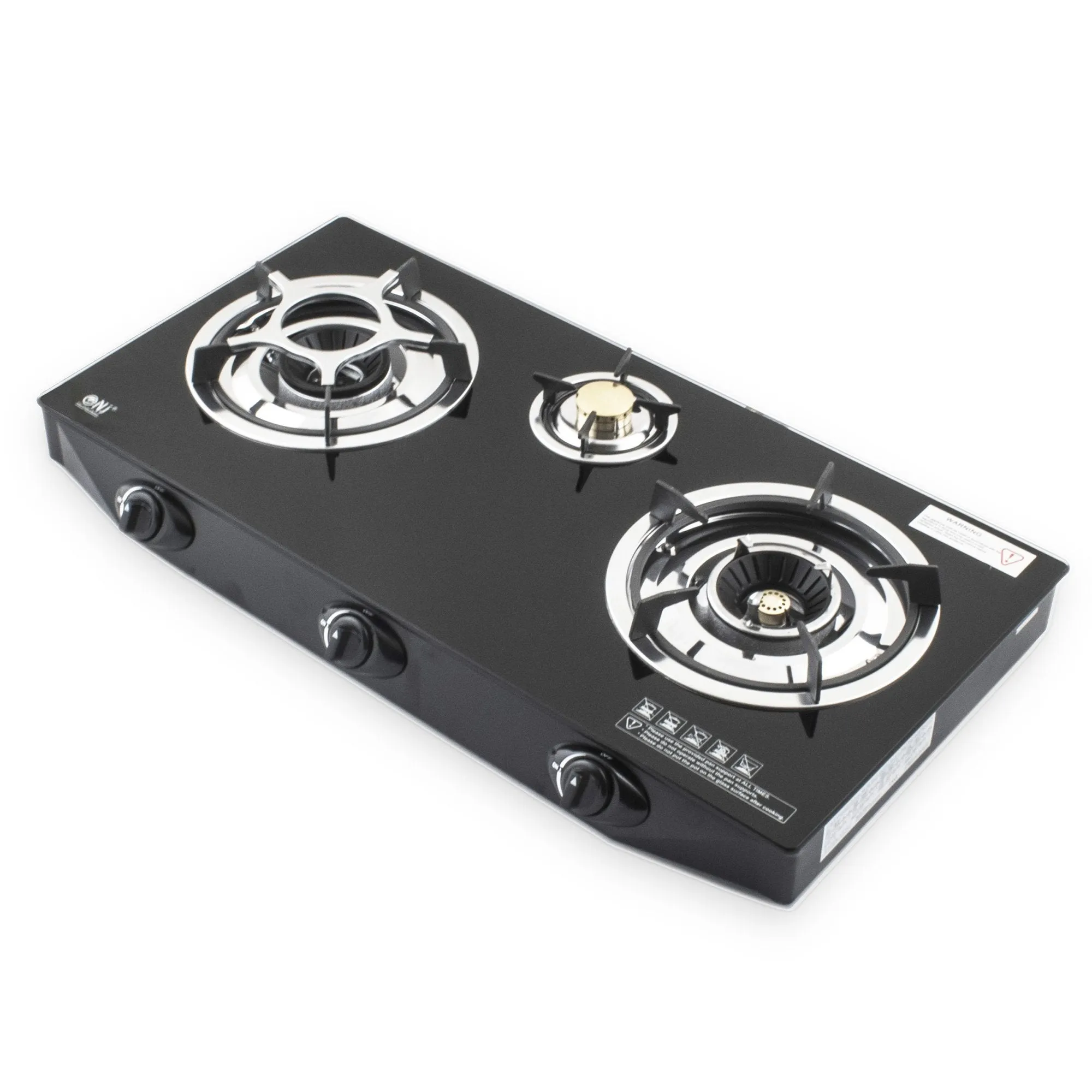 NJ NGB-S3 Black Glass 3 Burners Gas Stove