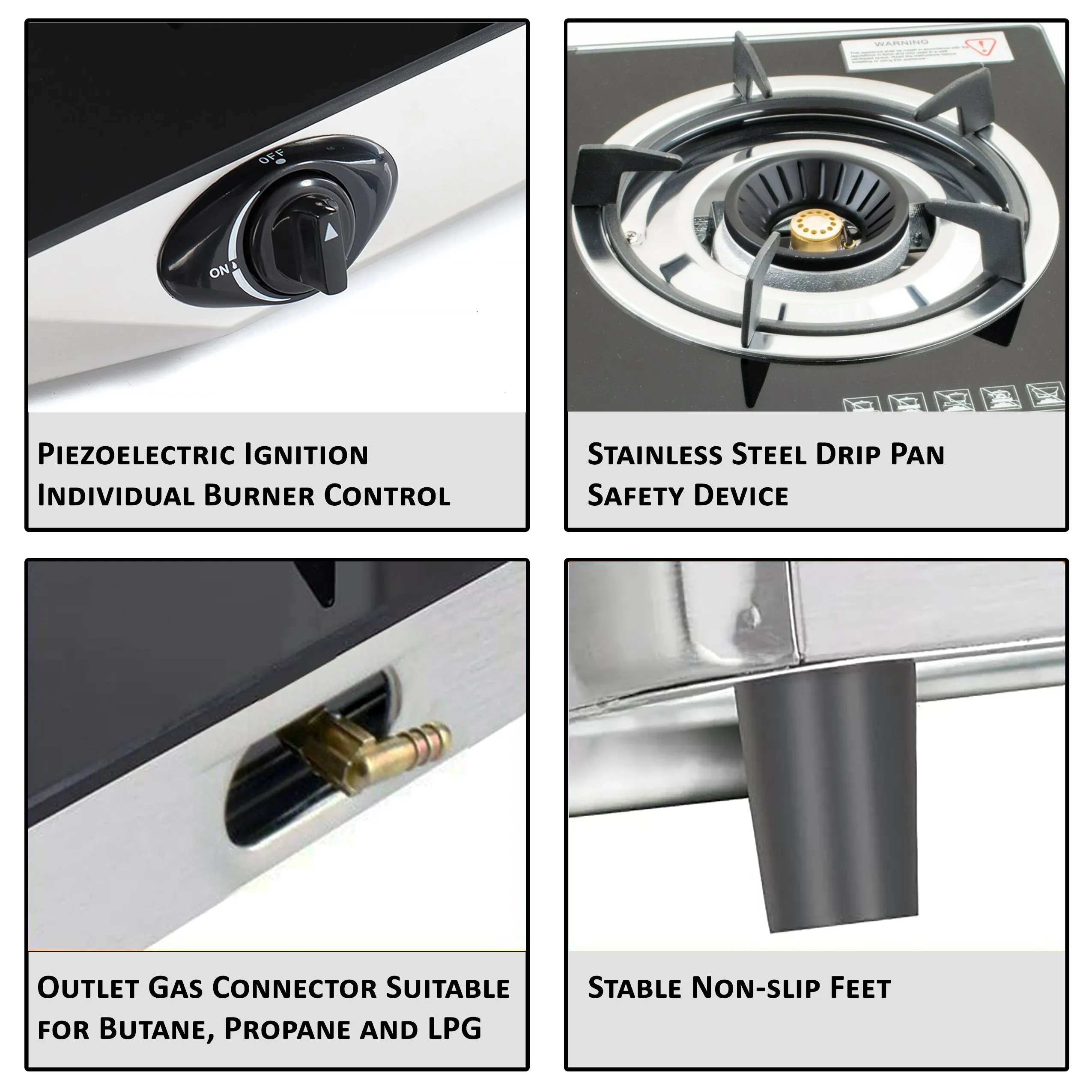 NJ NGB-S3 Black Glass 3 Burners Gas Stove