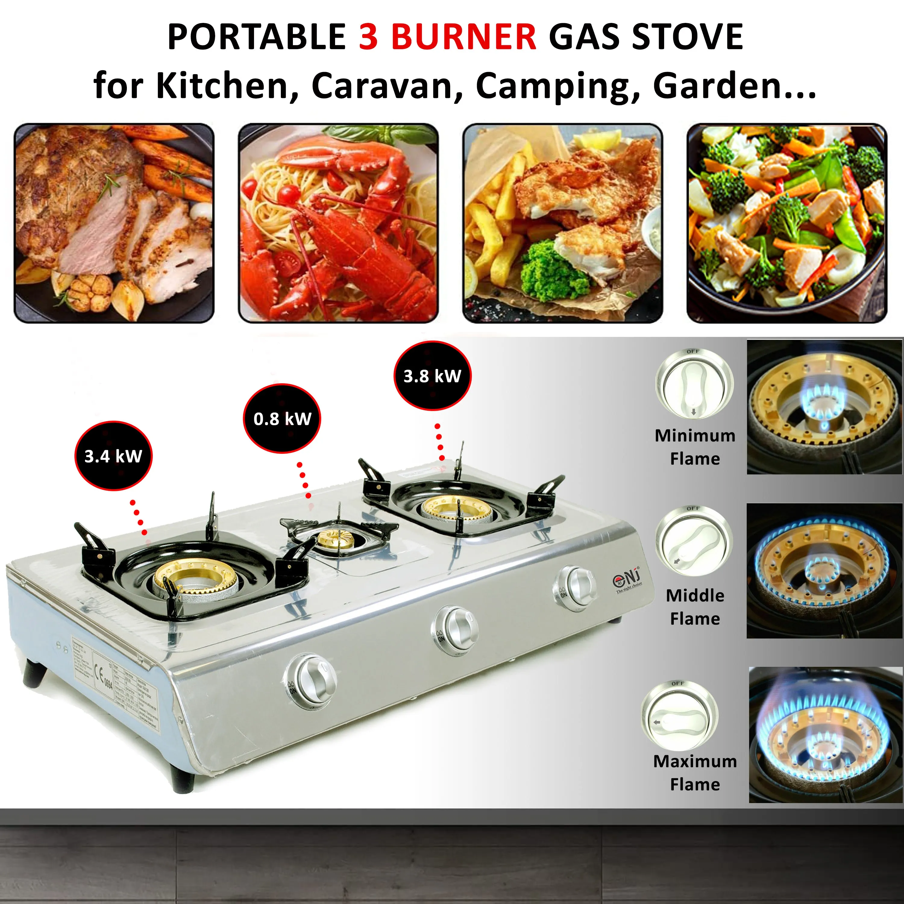 NJ NSD-3 Portable Gas Stove 3 Burners