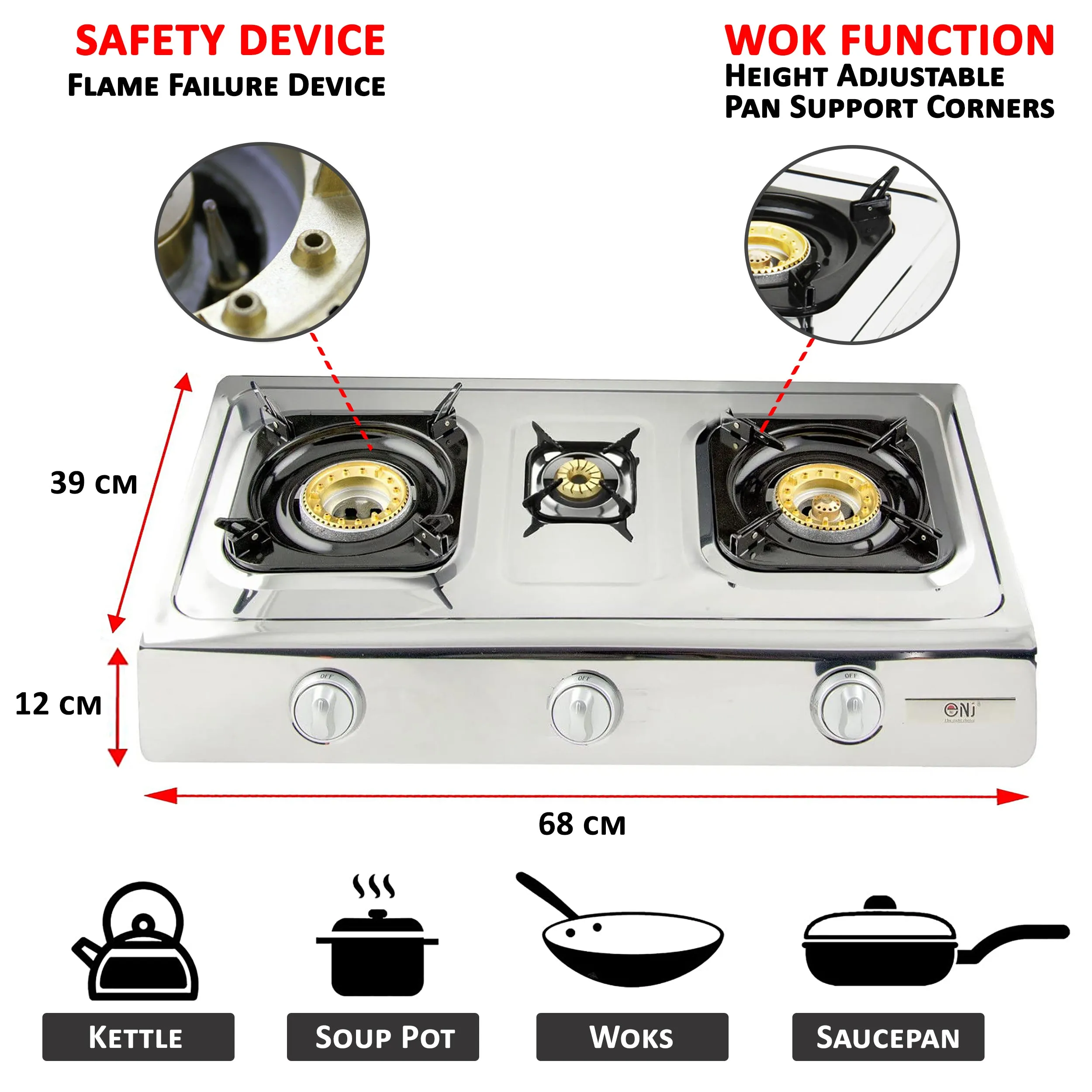 NJ NSD-3 Portable Gas Stove 3 Burners