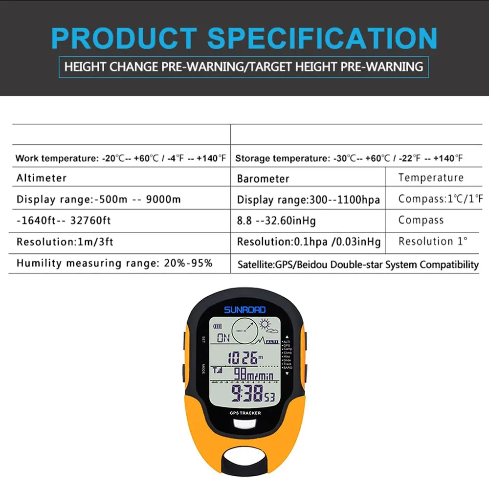 Portable Handheld GPS Navigation Receiver with Digital Altimeter, Barometer, and Compass Locator