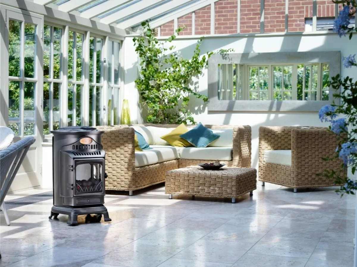 Provence Portable Gas Heater Matt Black Real Flame Effect Calor Gas - Northern Ireland ONLY Collection or Delivery