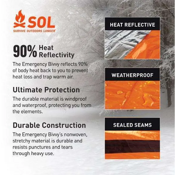 SOL Emergency Bivvy with Rescue Whistle & Tinder Cord