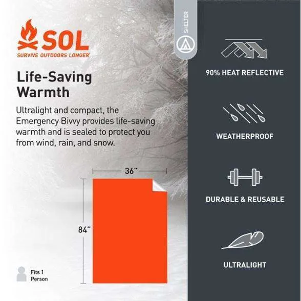 SOL Emergency Bivvy with Rescue Whistle & Tinder Cord