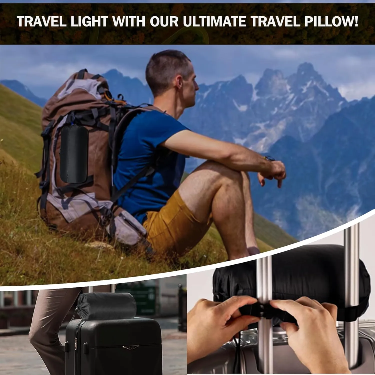 Vekkia Travel Pillow, Memory Foam Pillow Compressible Camping Pillow with Washable Cover,Ergonomic Supportive Pillow for Sleeping Ideal for Adults Kids Travel, Hiking, Airplane and Car-S