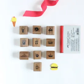 Wooden Craft Icon Stamps Ten Stamps Set With Stamp Pad -  Food & Drinks