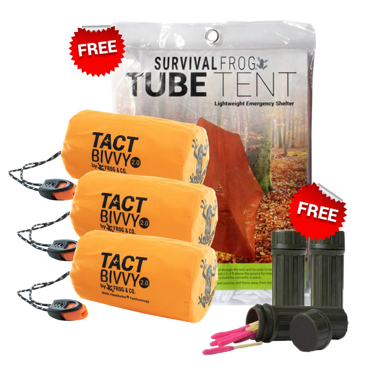 ZIPIFY & UPGRADE PAGE 3 TACT BIVVY EMERGENCY SLEEPING BAGS   3 FREE MATCHES   1 FREE TUBE TENT